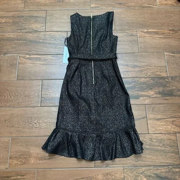 Calvin Klein Faux Wrap Dress Black Metallic Ruffle Hem Stretch Dress Sz 6 NWT - Picture 11 of 11